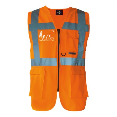 Vest multi-function, high-visibility Orange. EN ISO 20471:2013 + A1:By 2016, the Oeko-Tex® Standard 100
