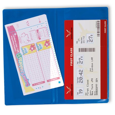 Porta Voucher, ticket, biglietto aereo in PVC, doppia tasca, personalizzabile con il tuo logo