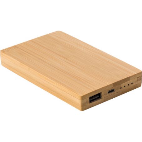 Powerbank Bamboo, 4,000 mAh). USB + Micro USB. Customizable with your logo