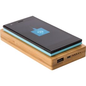 Powerbank Bambou, 6.000 mAh multimédia sans Fil. USB + Micro USB. Personnalisable avec votre logo