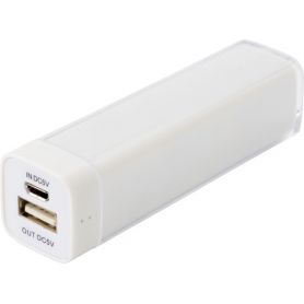 Powerbank in ABS, 2.200 mAh with USB. Customizable with your logo