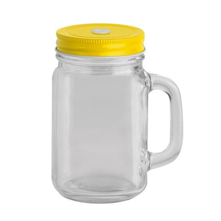 500 ml glass jar with screw lid and straw slit.