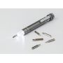 Aluminium screwdriveer set with aluminum clip (pen type) with 6 tips and light