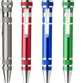 Pocket screwdriveer with 8 interchangeable tips and clips, pen type