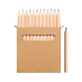 Réglez 12 mini crayons avec boîtier en carton naturel. 8,8 x h9 x 0,8 cm