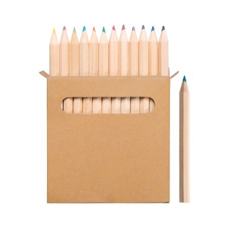 Réglez 12 mini crayons avec boîtier en carton naturel. 8,8 x h9 x 0,8 cm