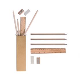 Set 3 pencils, ruler, rubber and pencil sharpeers with natural paper case