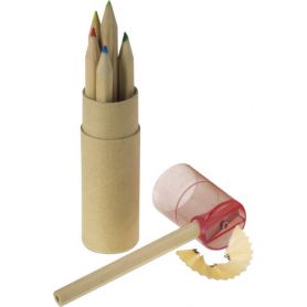 Réglez 6 crayons de couleur avec couvercle et crayon sharpete. Ø 2,7 x 10,6 cm