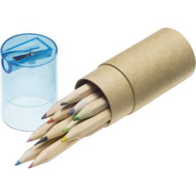 Réglez 12 crayons de couleur avec couvercle et crayon sharpete. Ø 3,5 x 10,7 cm