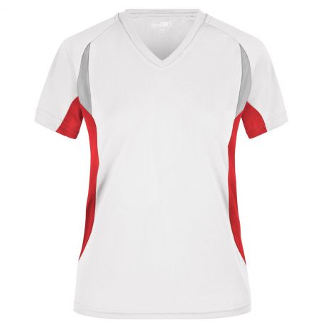 T-Shirt Sport White Ladies' Running-T, Woman. Breathable, refractive edge. James & Nicholson