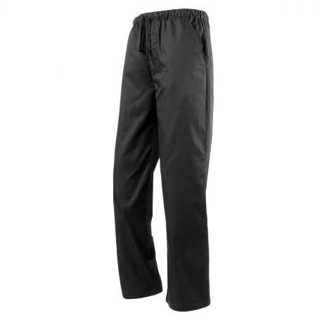 Pantaloni da Chef unisex, elastico in vita. Total Black. Lavabile a 60°C. Premier