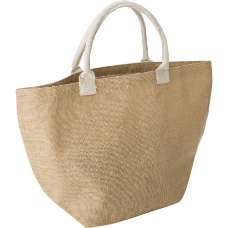Jute shopping bag, cotton handles. 33 x 52 x 17 cm.