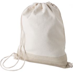 Cotton and jute bag backpack, drawstring closure