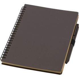 Notebook/Notes A5 in fibra caffè con penna. 70 fogli e penne refil blu