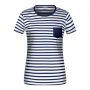 Ladies' Striped T-Shirt in stripes and pocket pattern. James & Nicholson