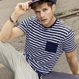 Men's Striped T-Shirt patterned stripes and pocket. James & Nicholson