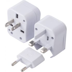 Travel adapter with case, usable worldwide, made of ABS