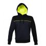 Two-tone sweatshirt with hood and fluorescent yellow jersey details. Unisex. JRC