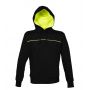 Two-tone sweatshirt with hood and fluorescent yellow jersey details. Unisex. JRC