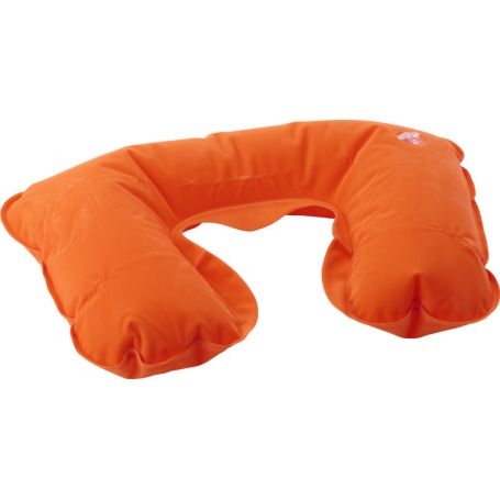 Inflatable travel headrest cushion, velvety surface.