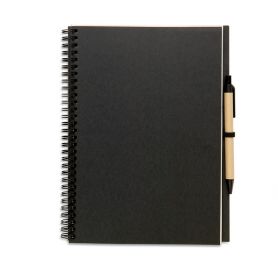 Recycled paper notebook with pen, 19 x 26 cm. Ecological