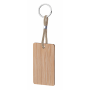 Porte-clés en bois avec corps rectangulaire et cordon de serrage coloré. Rec