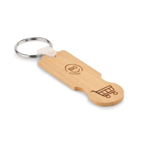 Porte-clés en bois de bambou avec jeton euro