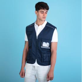 Gilet multipockets sleeveless top in Policotton, Unisex, Ale