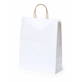 Recycled paper bags and contrasting handle. 25 x 11 x 31 cm. Taurel