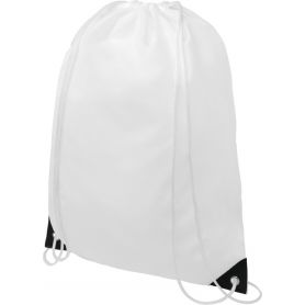 White drawstring backpack bag. Colored reinforcements. 5L. 210D. Oriole Backpack