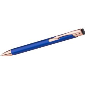 Aluminium ballpoint pen, matte finish, rose gold details, blue refill. Alexander