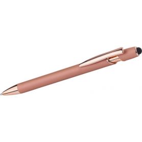 Capacitive aluminum ballpoint pen, rose gold details, blue refill. Anthony er