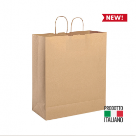 Shopping Bag 36 x 41 x 12 cm in carta naturale 90 g/m2. Maniglia ritorta. L