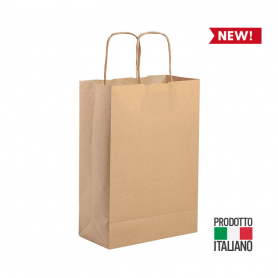 Shopping Bag 22 x 29 x 10 cm in carta naturale 80 g/m2. Maniglia ritorta. S