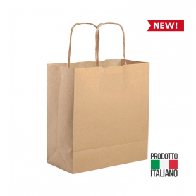 Shopping Bag 18 x 21 x 8 cm in 80 g/m2 natural paper. Twisted handle. XS