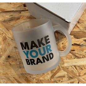 Glass mug with matte finish specifically for dye sublimation. Cristy