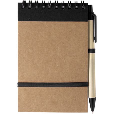 Notes/black Notebook in recycled paper, 10 x 14.4 cm pen and elastic. Customizable with your logo!