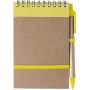 Notes/Taccuino giallo in carta riciclata 10 x 14,4 cm con penna ed elastico.  Personalizzabile con il tuo logo!