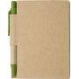 Notes/Notebook with green cardboard 9 x 11 cm, with a pen and pages in rows. Customizable with your logo!