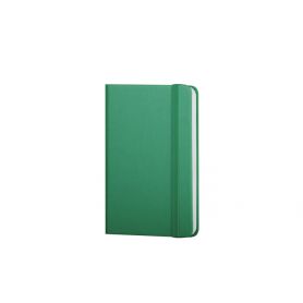 Notes/Taccuino verde 9 x 14 cm in Midi Cartonato con elastico e pagine a righe. Personalizzabile con il tuo logo!