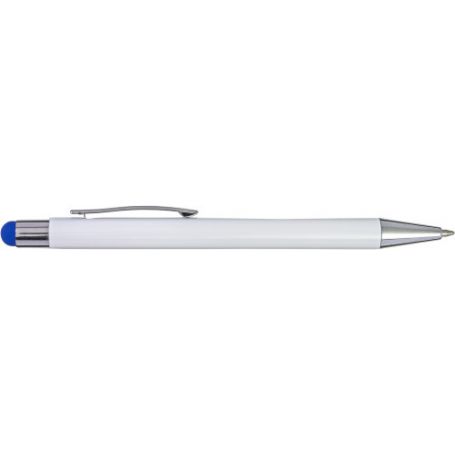 Penna a sfera capacitiva bianca in alluminio ( effetto incisione laser  colorato ). Refil Blu