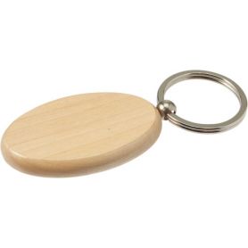 Keychain oval in wood and metal, personalized with your logo