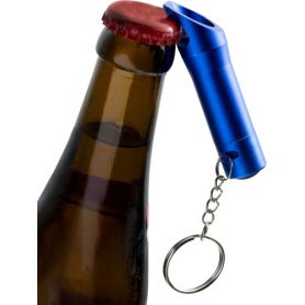 key ring with bottle opener in aluminium and led flashlight customized with your logo